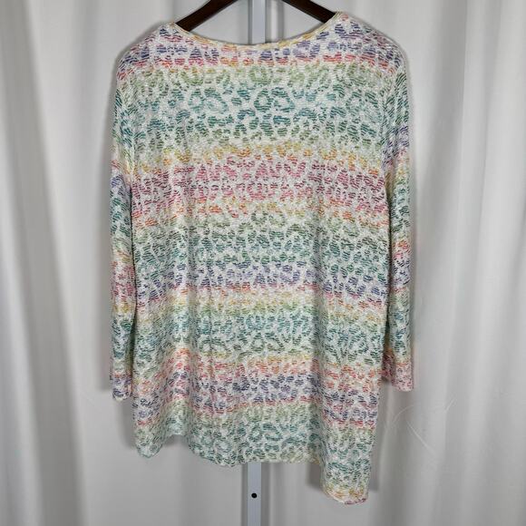 Alfred‎ Dunner Rainbow Animal Print Knit Top Asymmetrical Hem XL 3/4 Sleeve - Picture 4 of 9